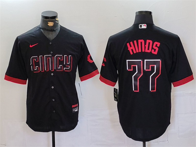 Men's Cincinnati Reds #77 Rece Hinds Black 2023 City Connect Cool Base Stitched Baseball Jersey